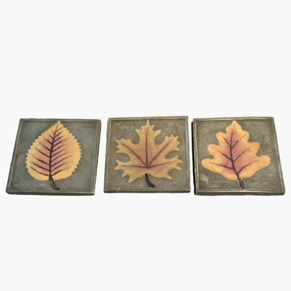 Autumn Leaf Design Coasters Trivet Maple Oak Elm 4x4 inch Set Of 3